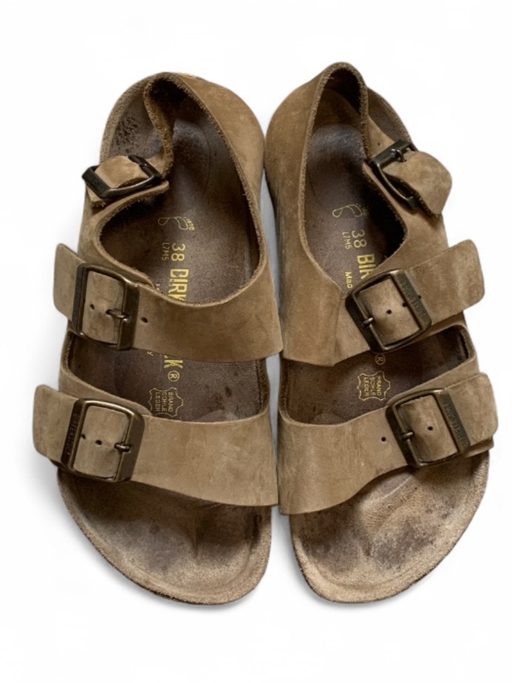 Birkenstock Milano Tan Suede Three-Strap Sandals (authentic)
